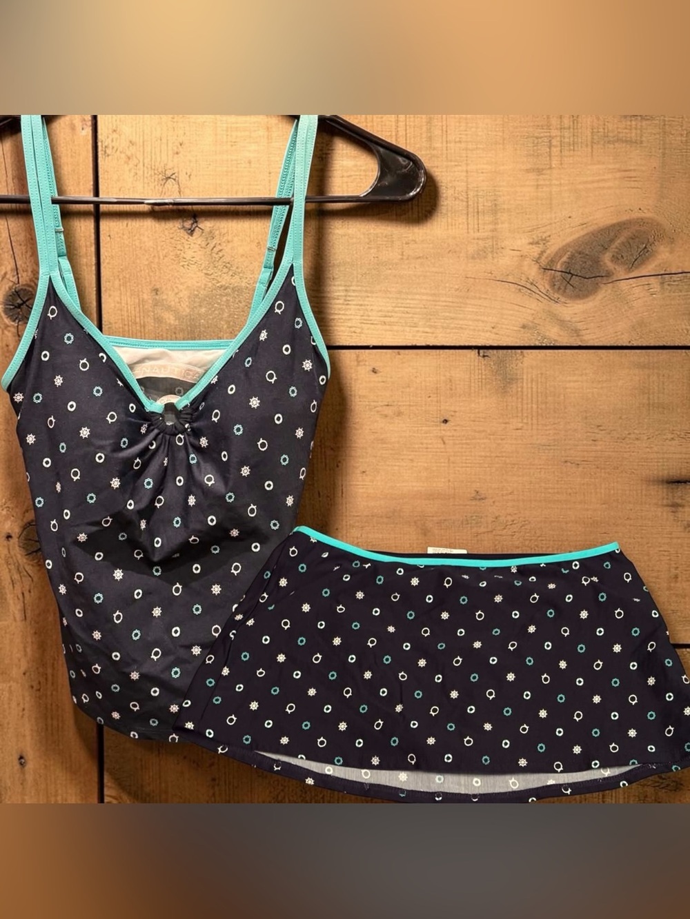 NAUTICA Navy Floral Tankini set with Aqua Trim size 6 with padding